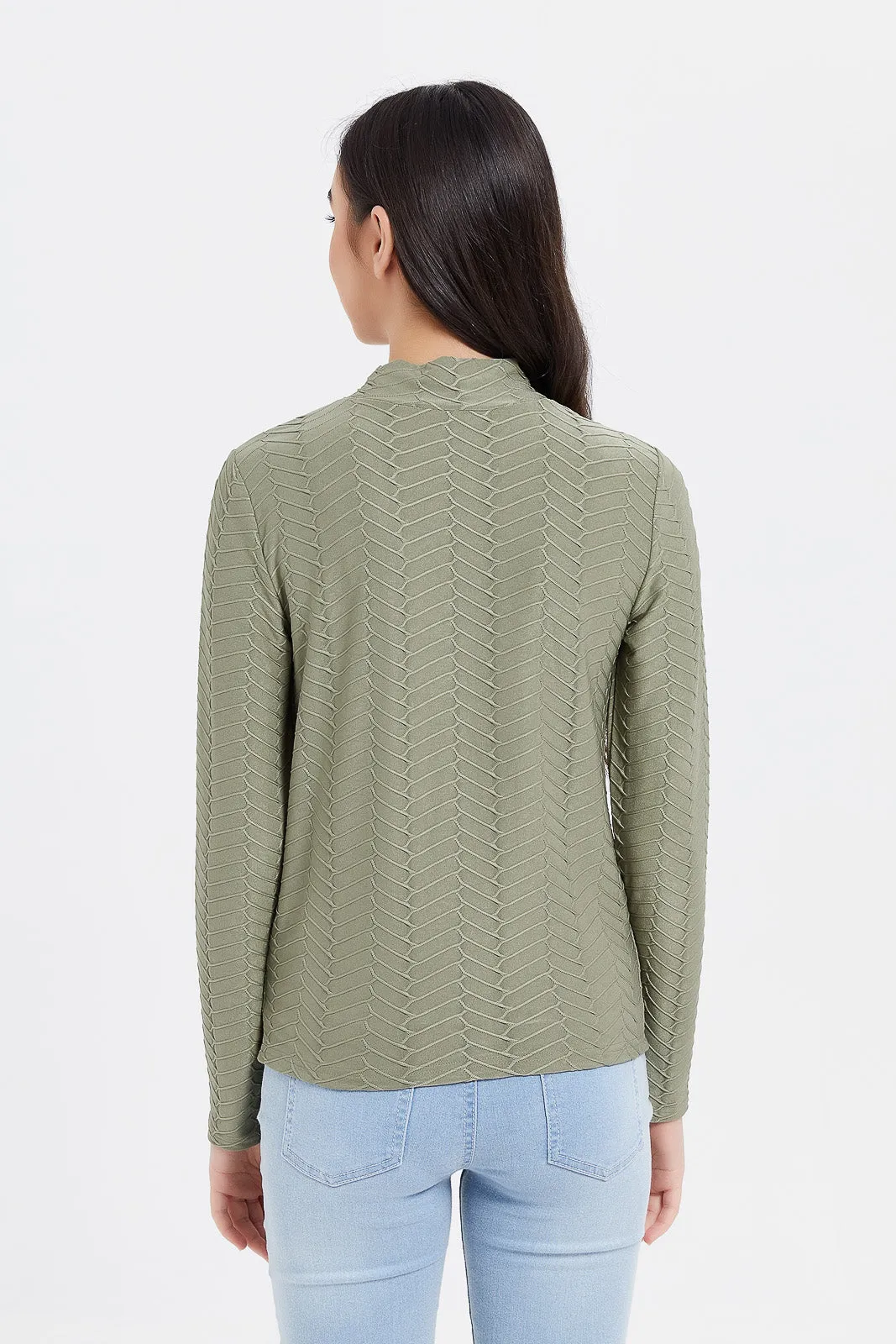 Senior Girls Green Jacquard Top