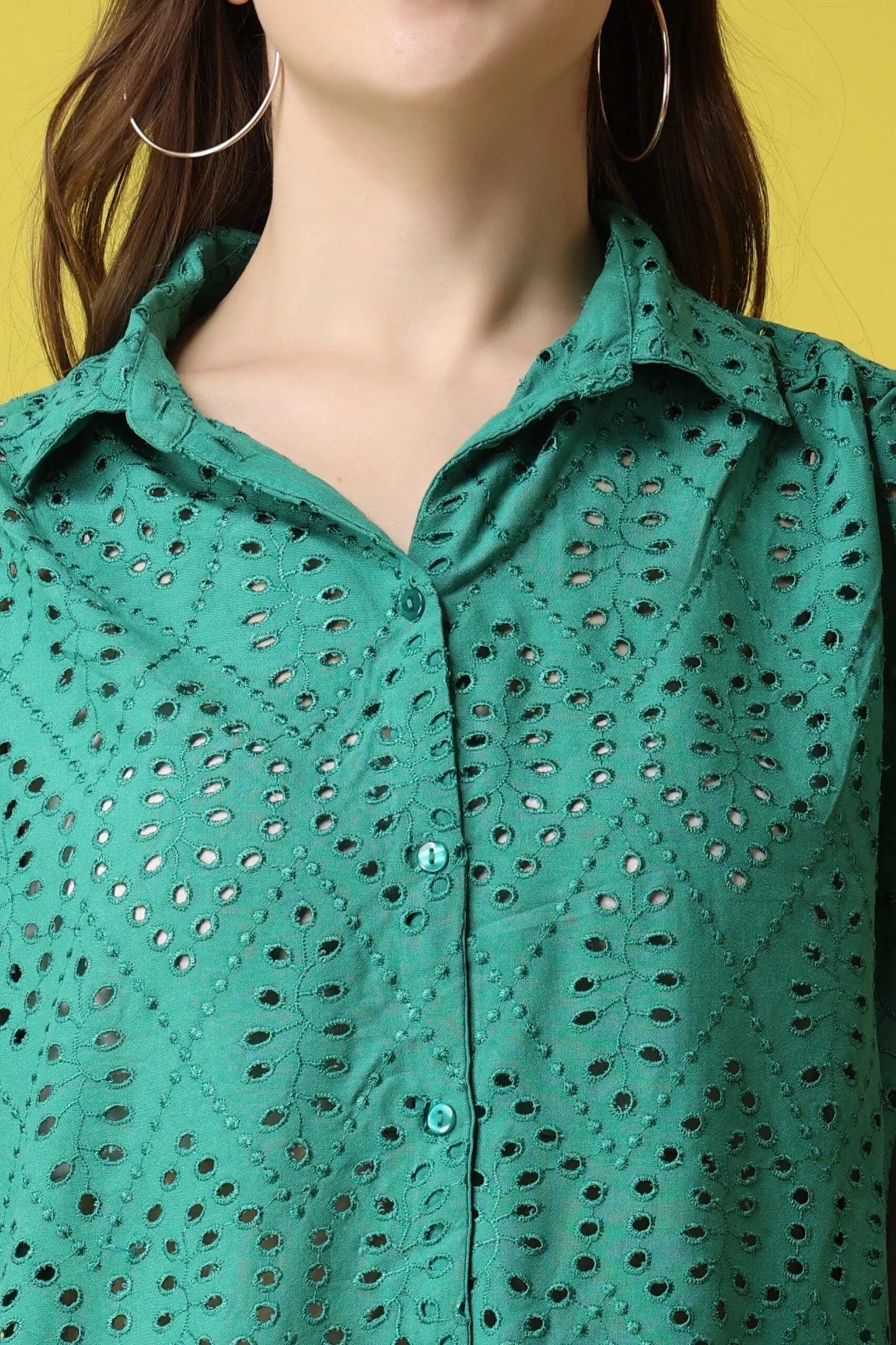 Solid Cutwork Shirt-1/4th Sleeves