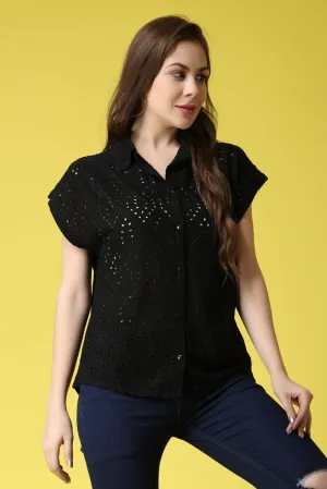 Solid Cutwork Shirt-1/4th Sleeves