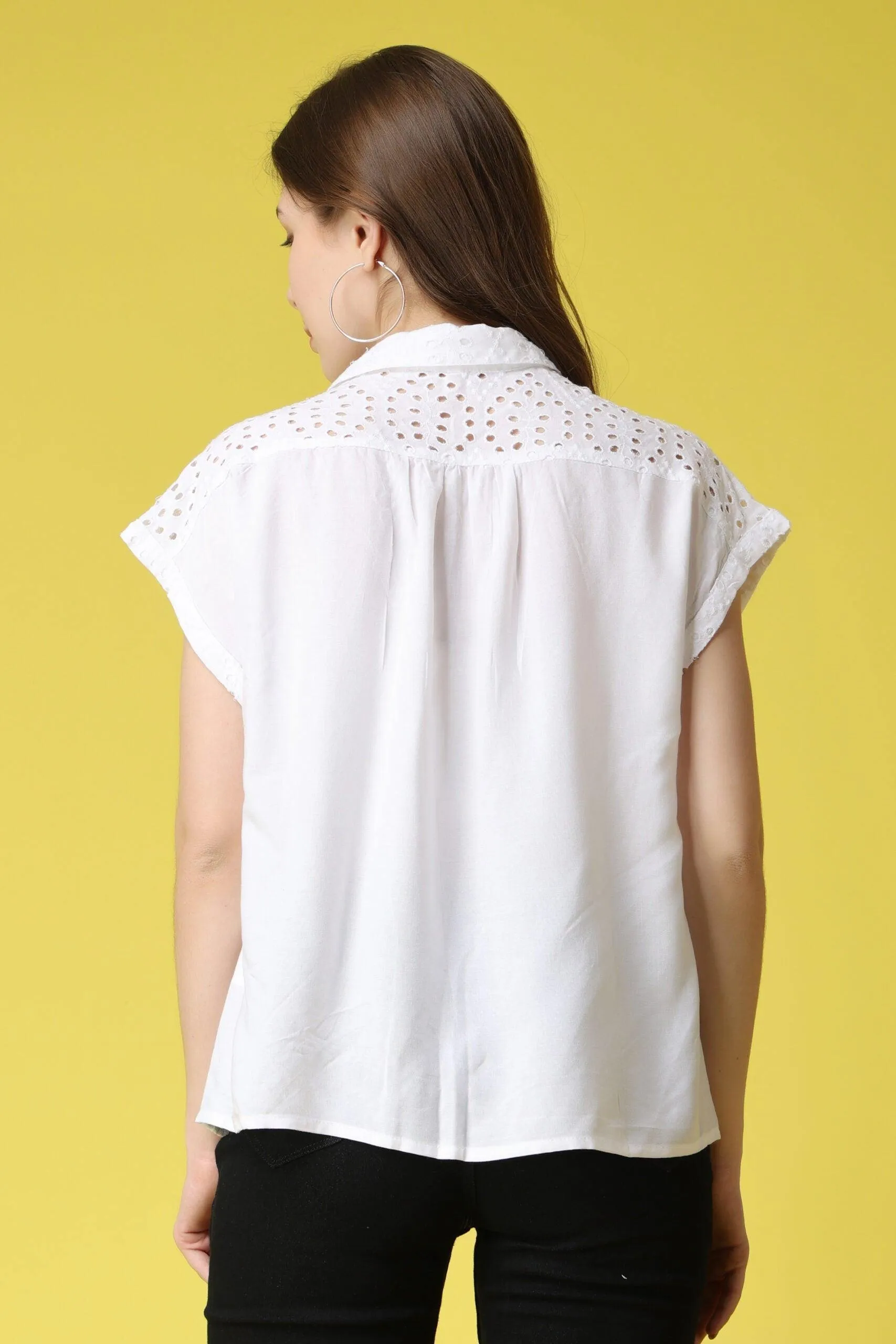 Solid Cutwork Shirt-1/4th Sleeves