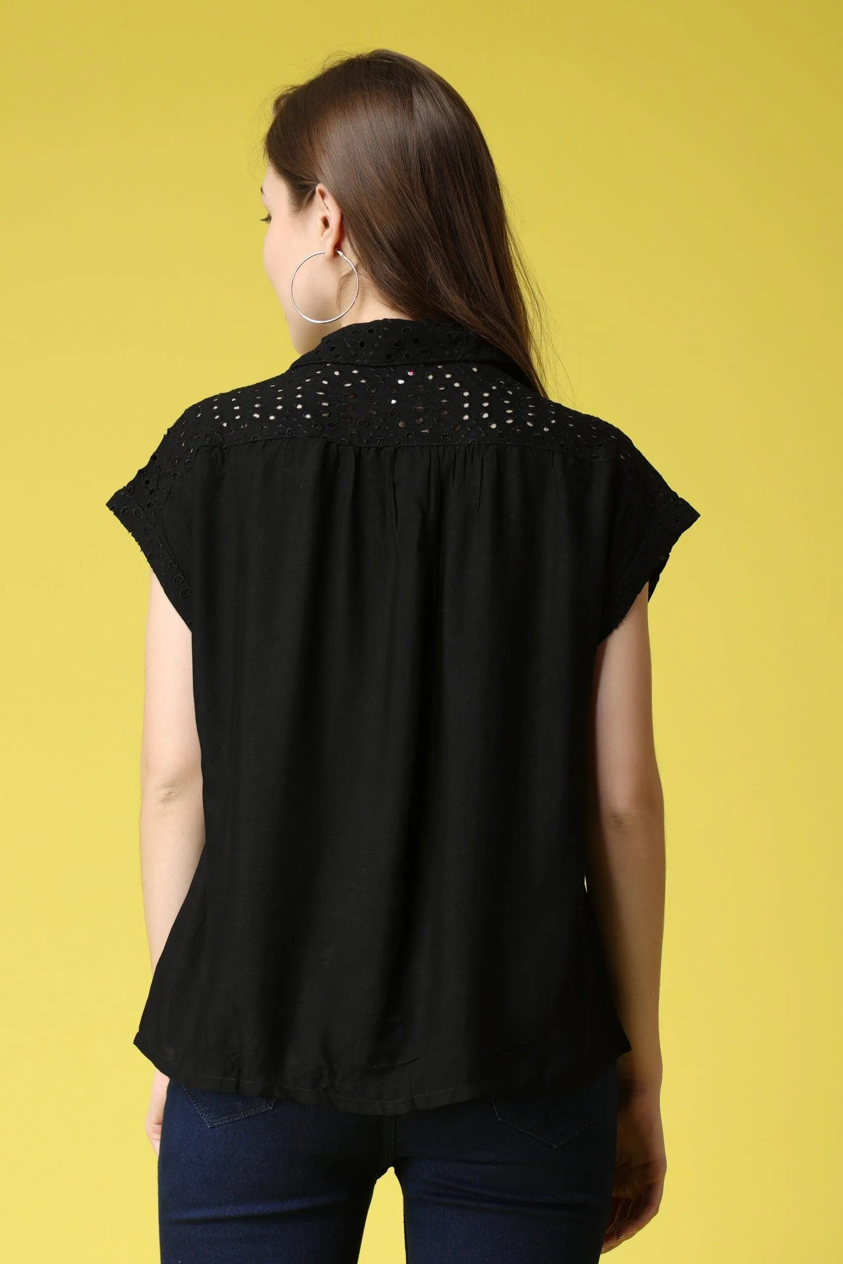 Solid Cutwork Shirt-1/4th Sleeves