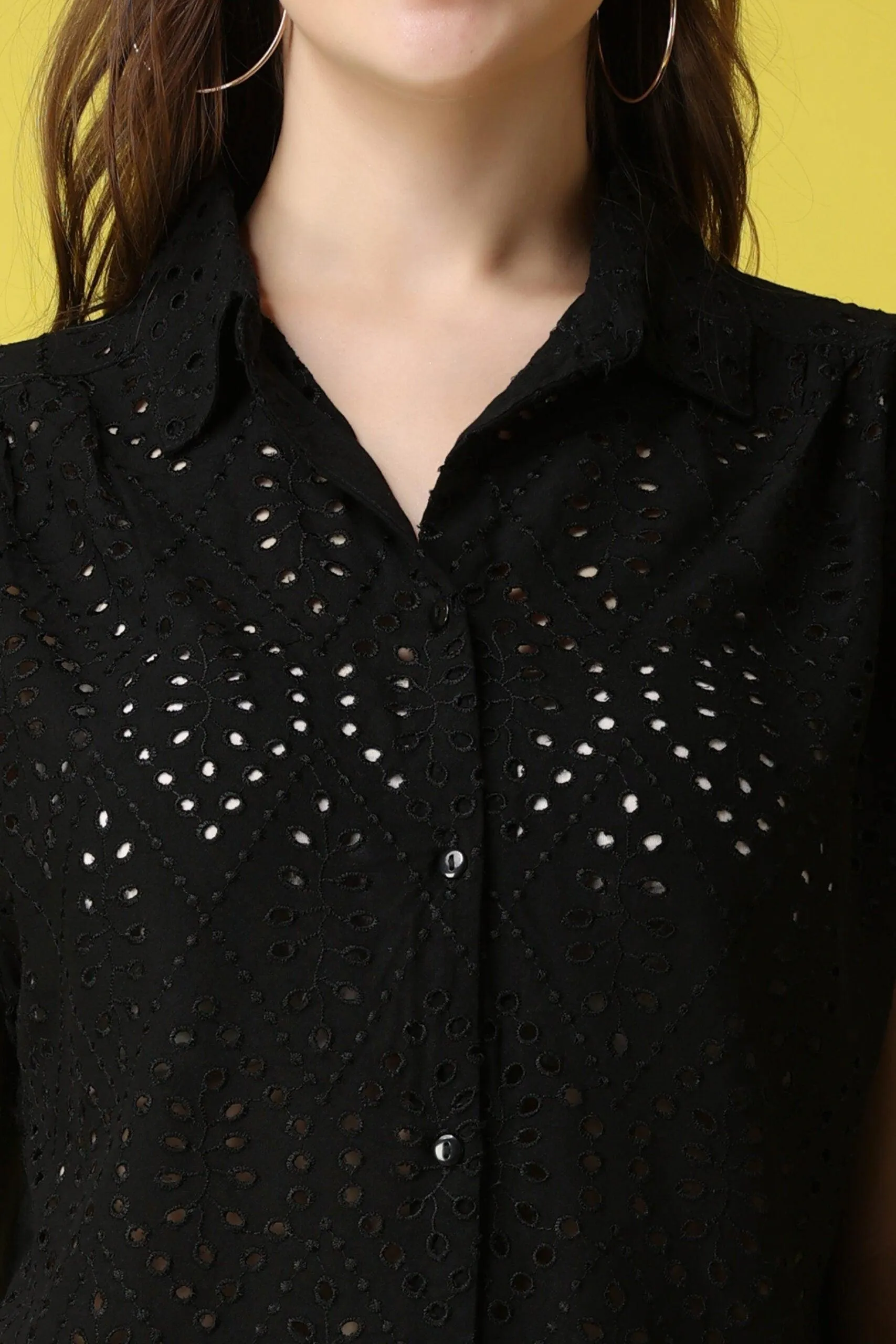 Solid Cutwork Shirt-1/4th Sleeves