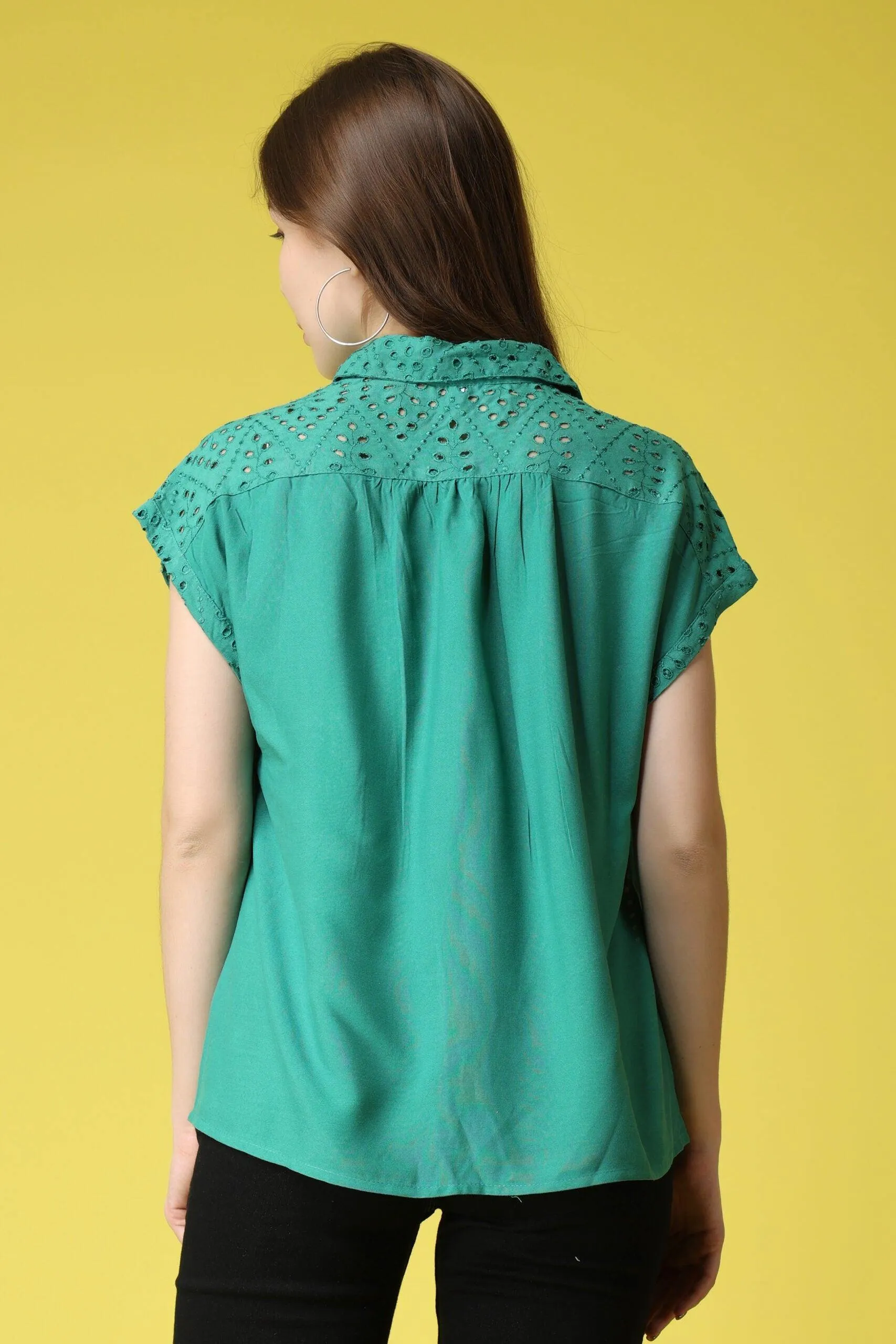 Solid Cutwork Shirt-1/4th Sleeves