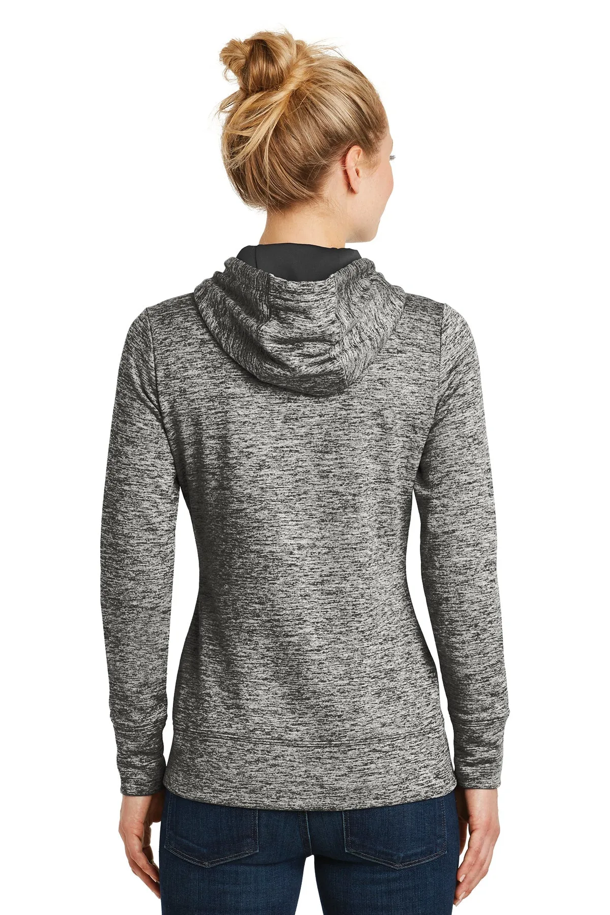 Sport-Tek Ladies PosiCharge Electric Heather Custom Fleece Hooded Pullovers, Black Electric