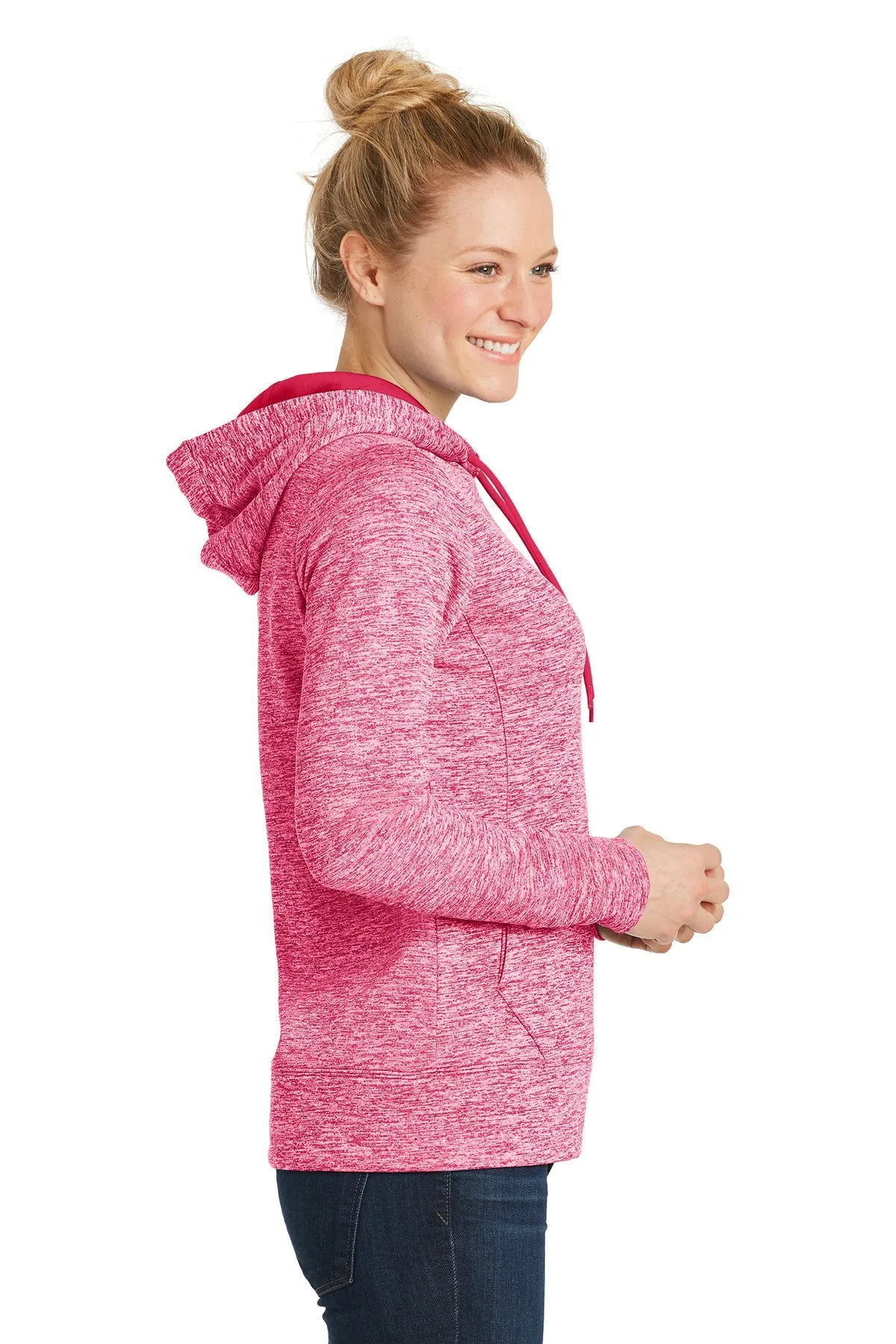 Sport-Tek Ladies PosiCharge Electric Heather Customized Fleece Hooded Pullovers, Power Pink Electric