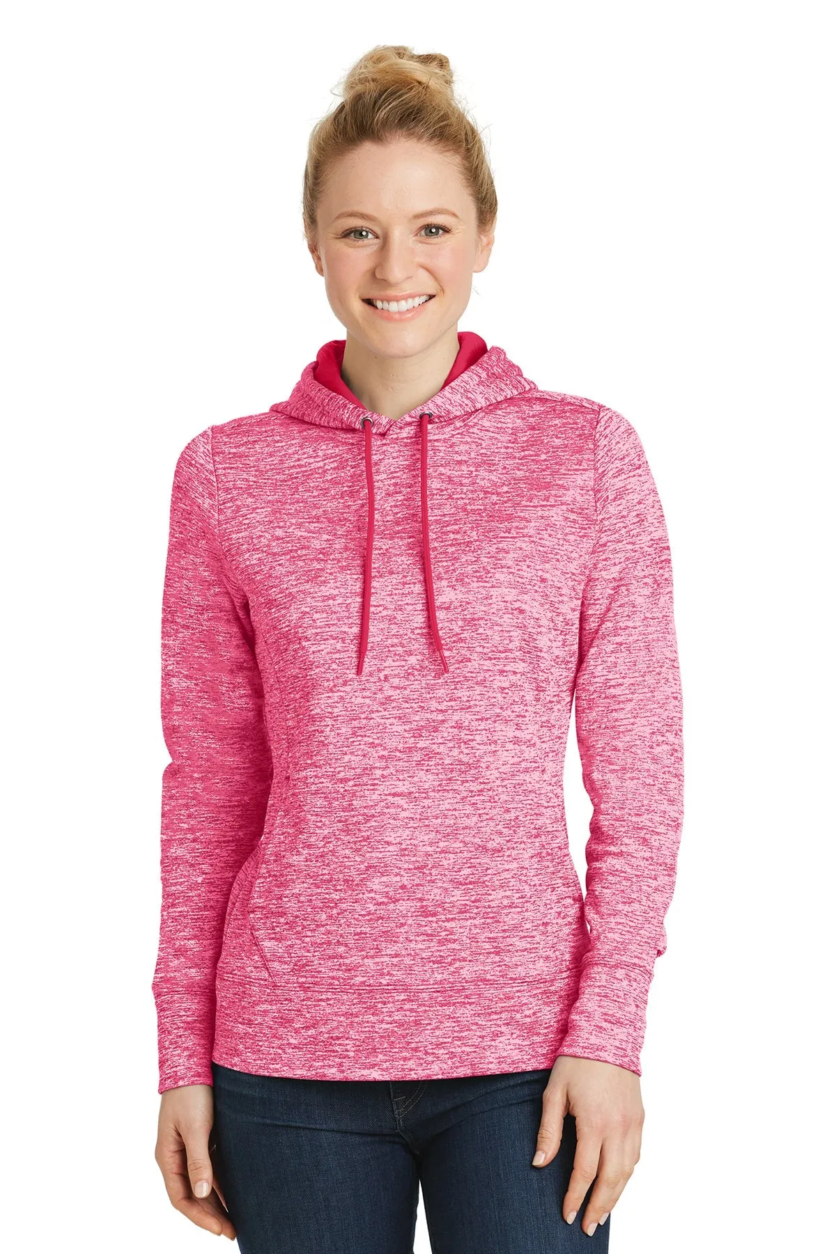 Sport-Tek Ladies PosiCharge Electric Heather Customized Fleece Hooded Pullovers, Power Pink Electric