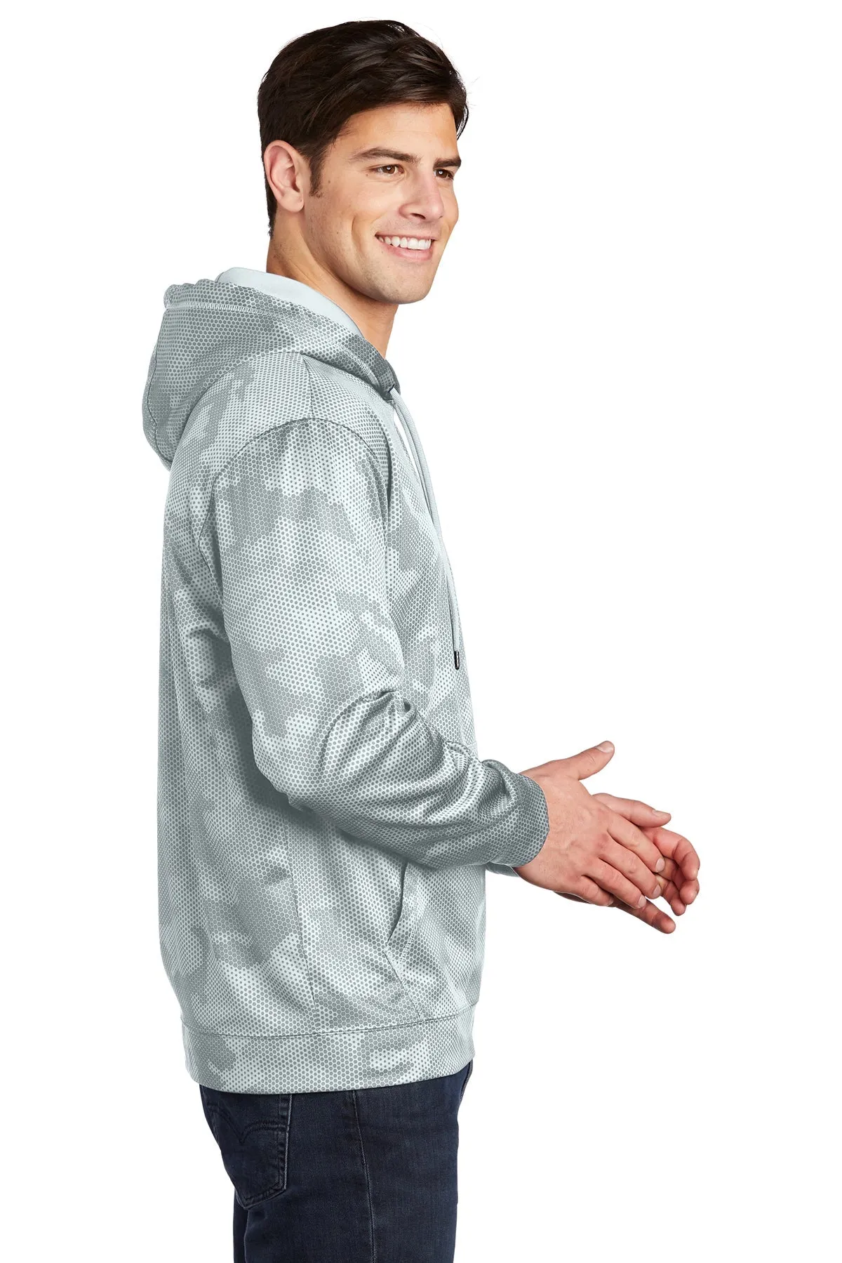 Sport-Tek Sport-Wick CamoHex Fleece Custom Hooded Pullovers, White