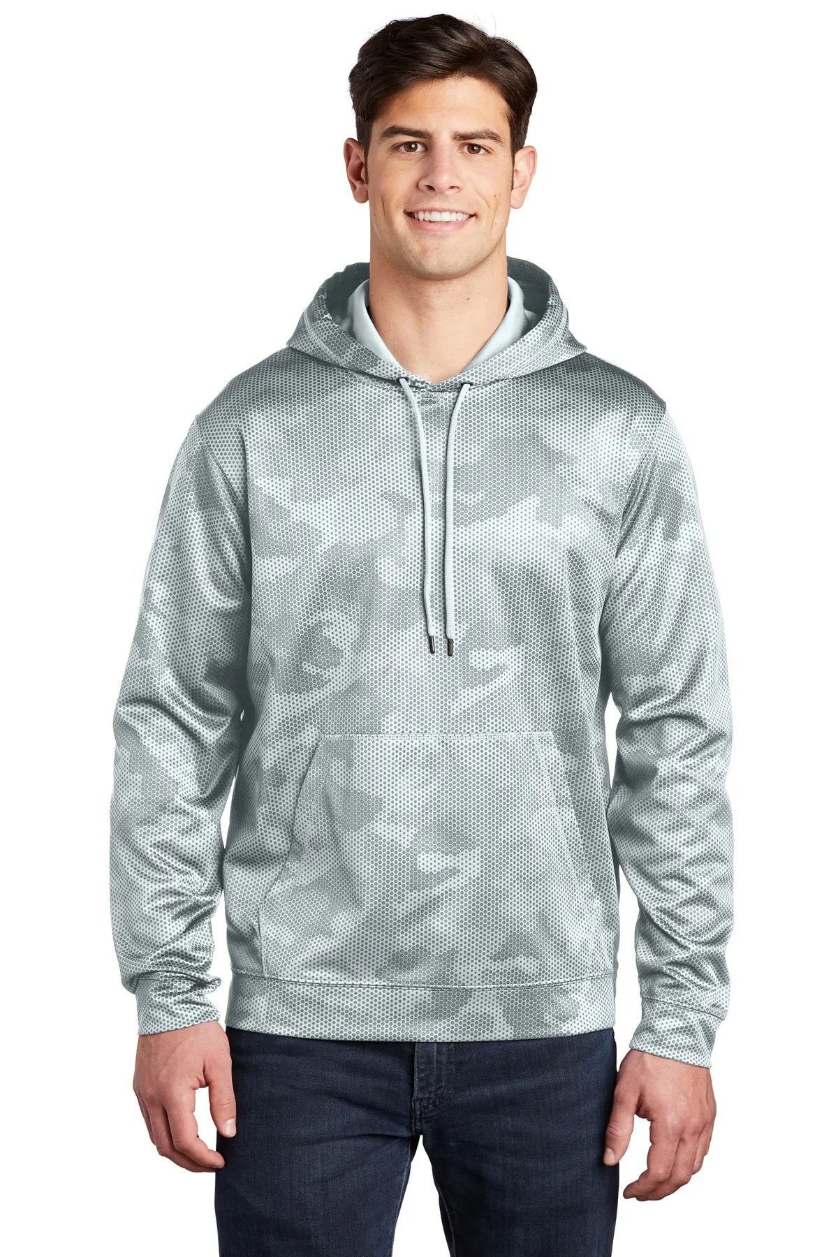 Sport-Tek Sport-Wick CamoHex Fleece Custom Hooded Pullovers, White