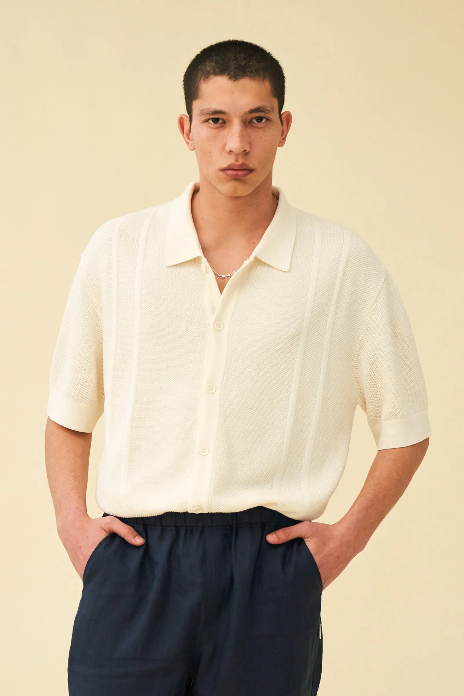 STANLEY WAFFLE KNIT POLO - ECRU