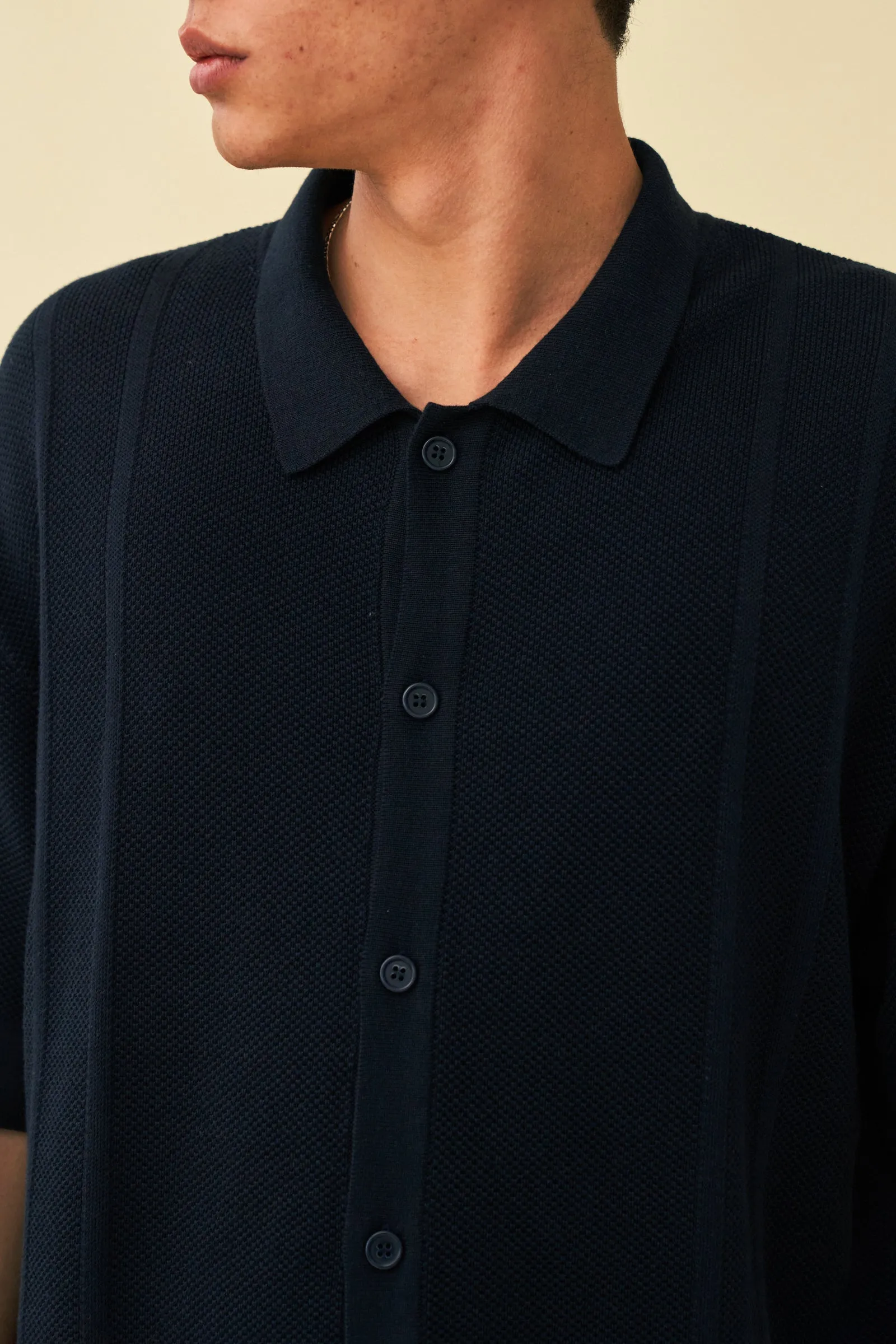 STANLEY WAFFLE KNIT POLO - NAVY