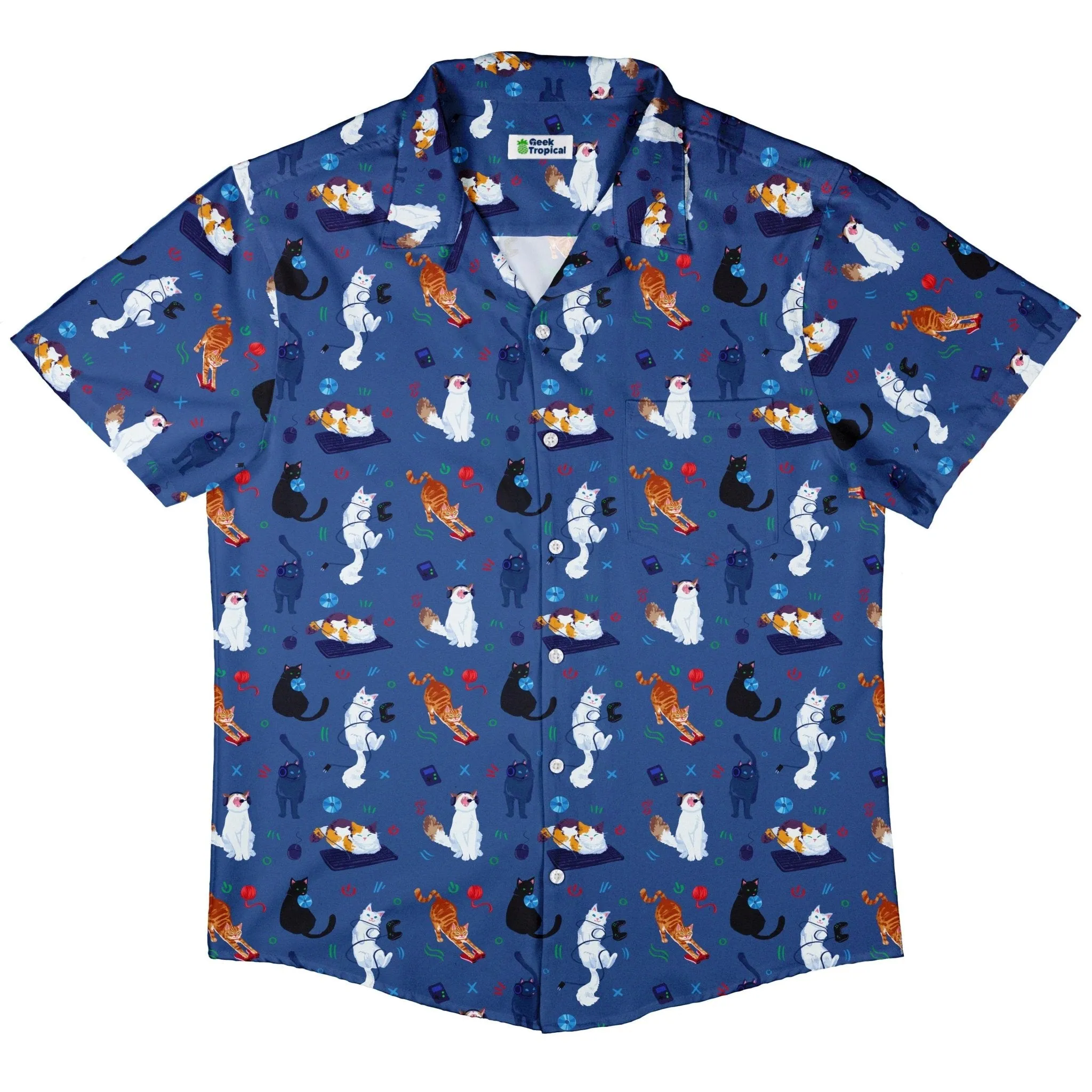 Video Game Cats Light Button Up Shirt