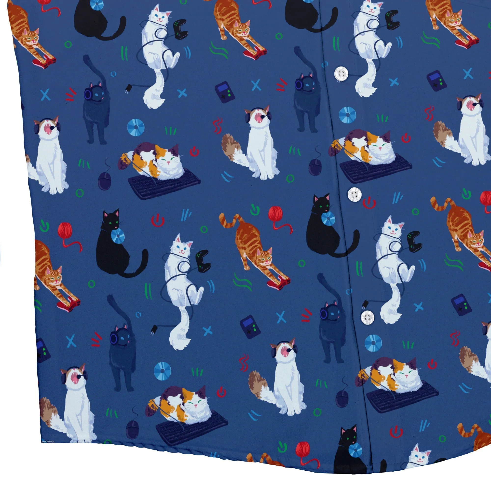 Video Game Cats Light Button Up Shirt