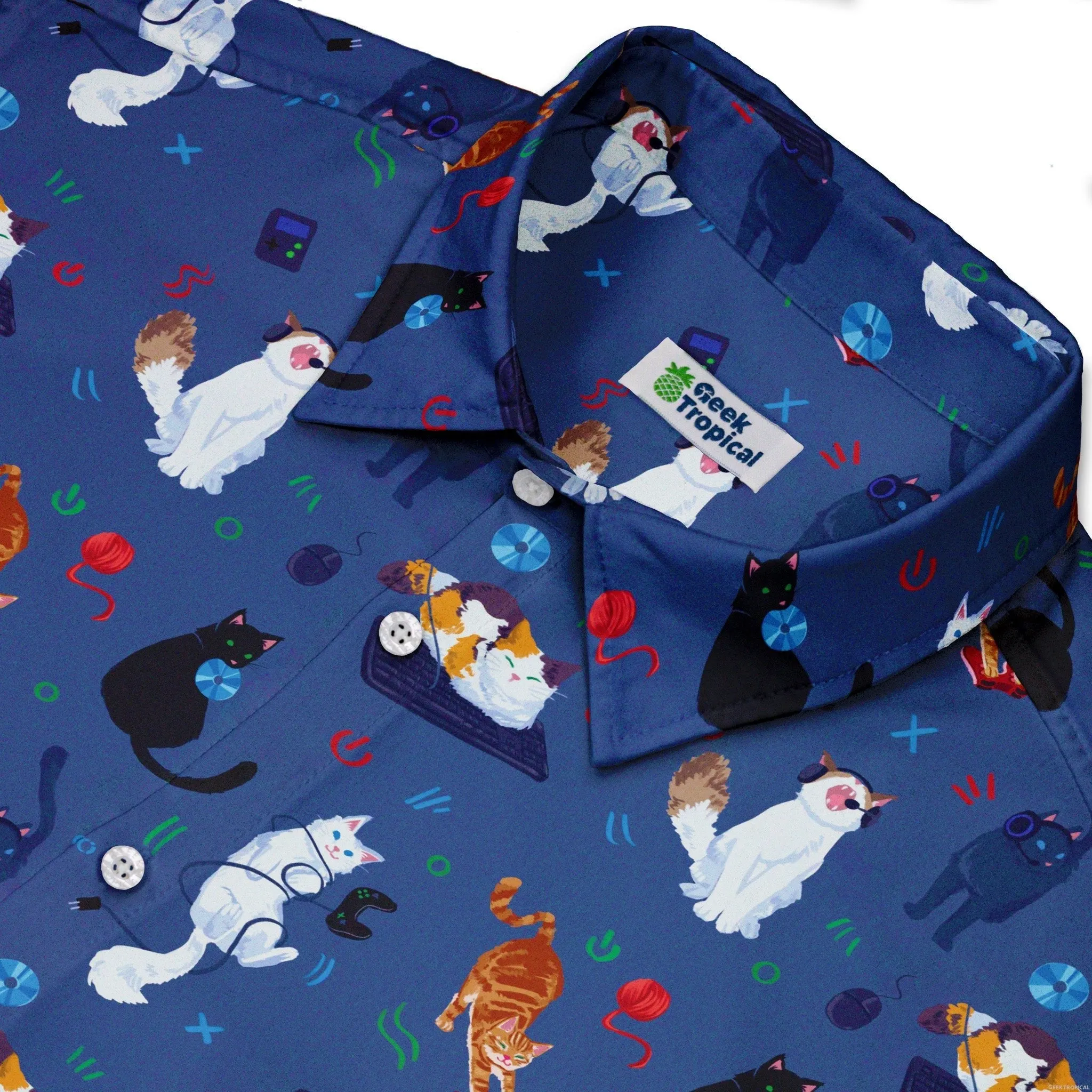 Video Game Cats Light Button Up Shirt