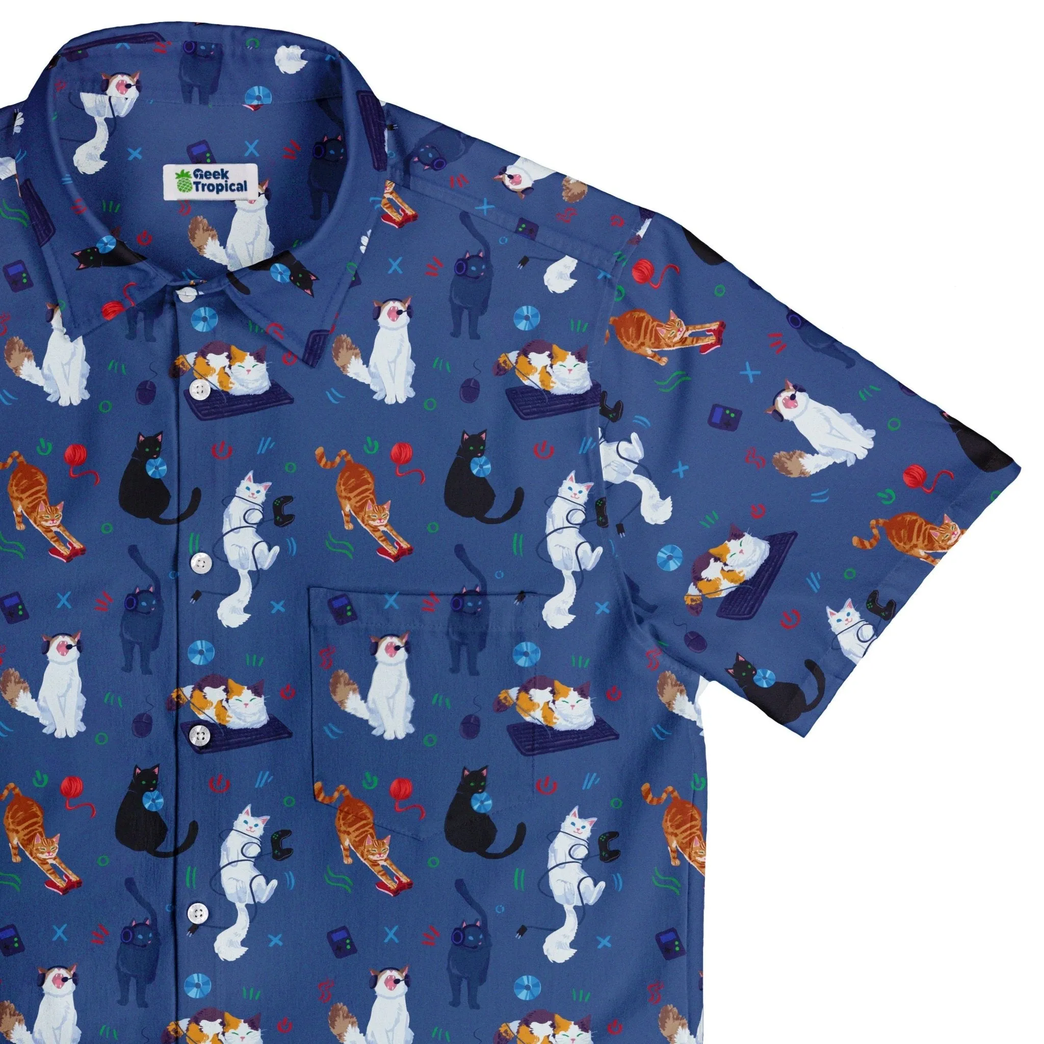 Video Game Cats Light Button Up Shirt