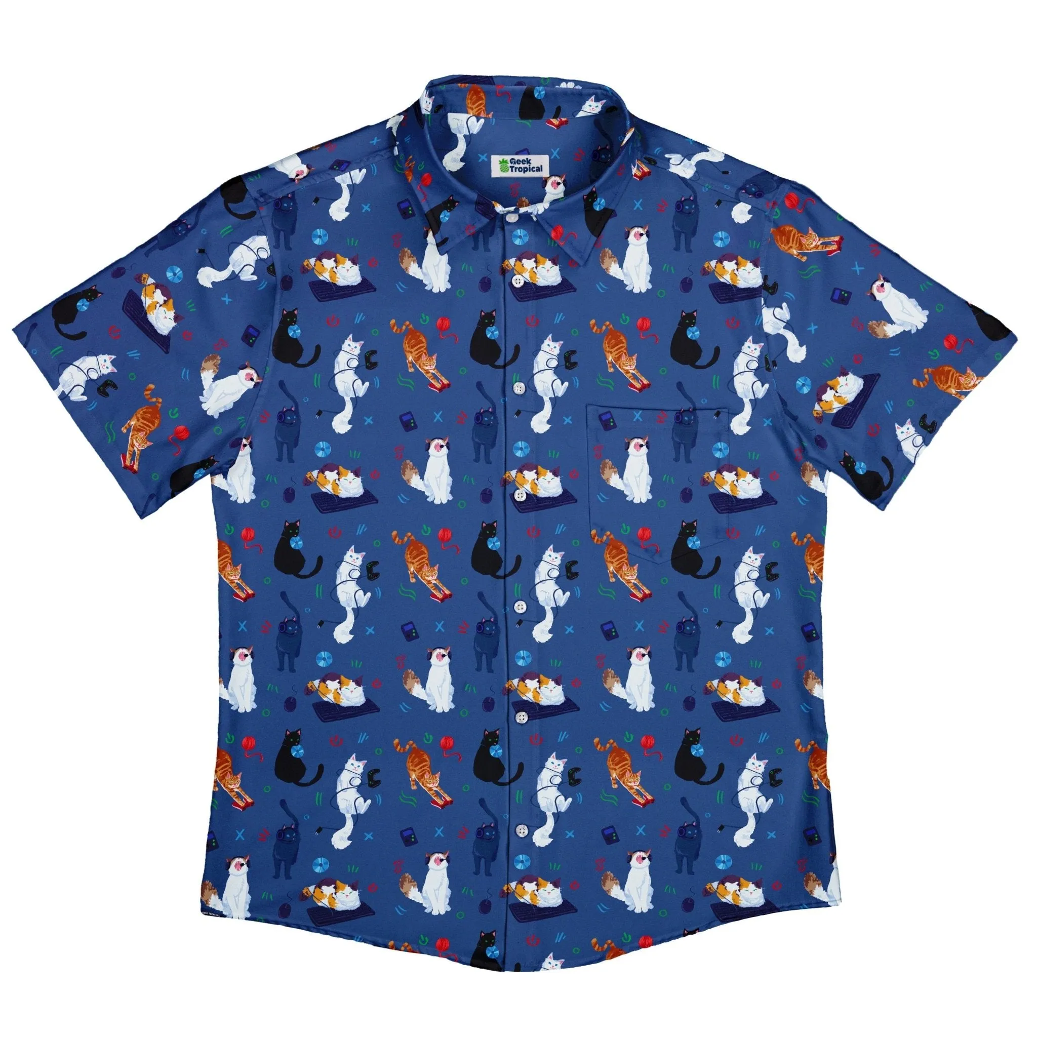 Video Game Cats Light Button Up Shirt