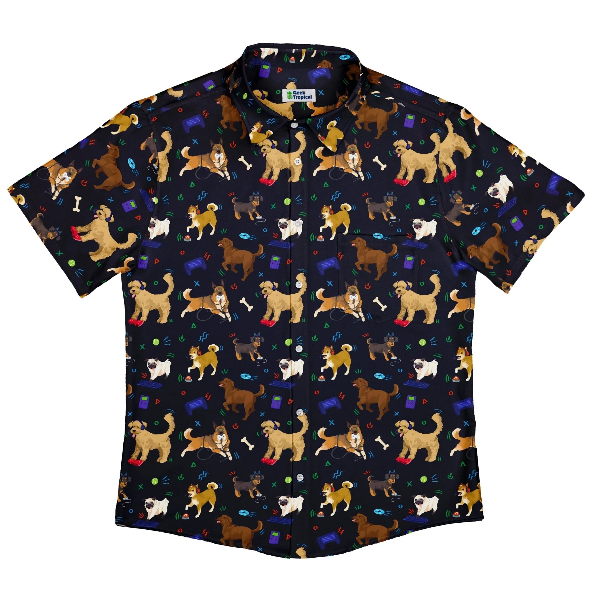 Video Game Dogs Dark Button Up Shirt