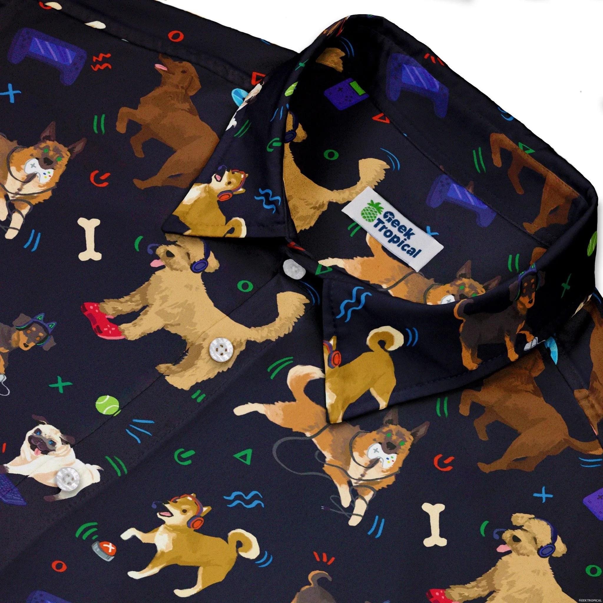 Video Game Dogs Dark Button Up Shirt