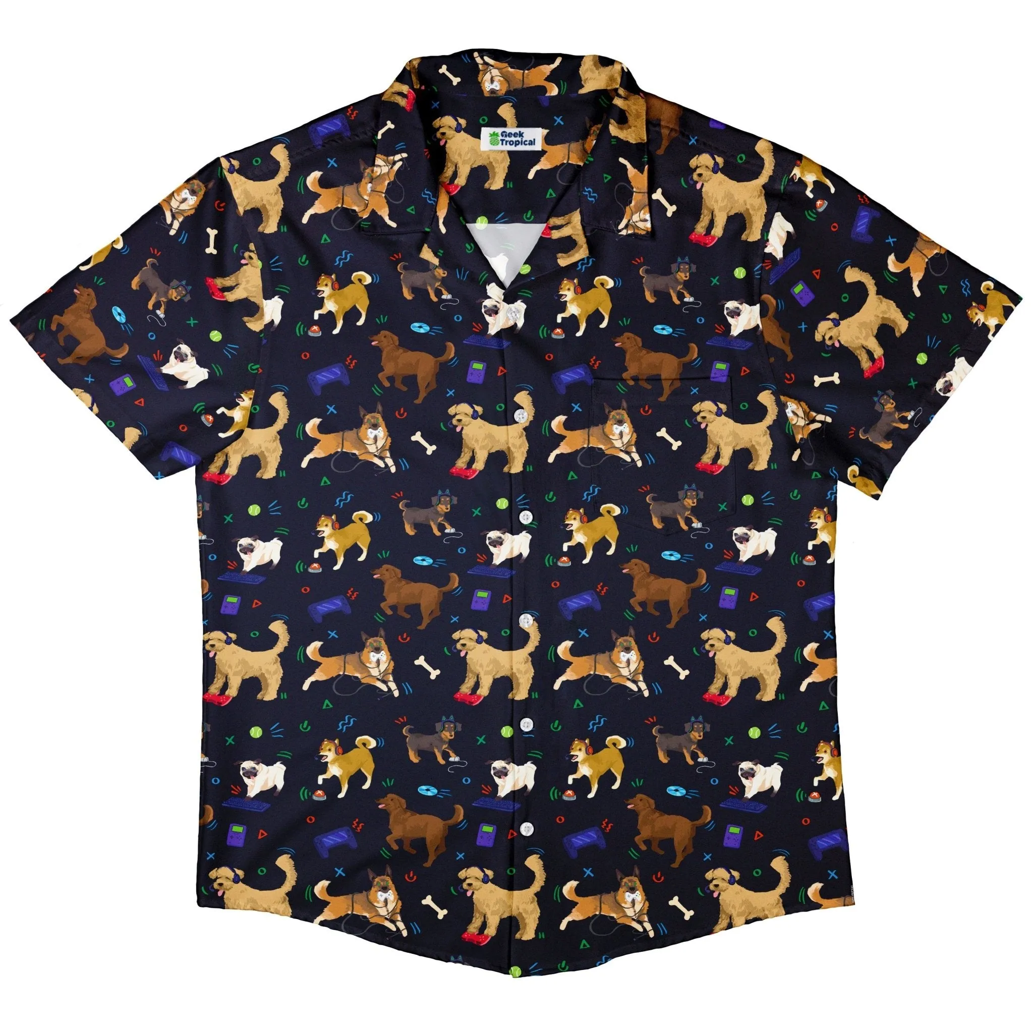 Video Game Dogs Dark Button Up Shirt