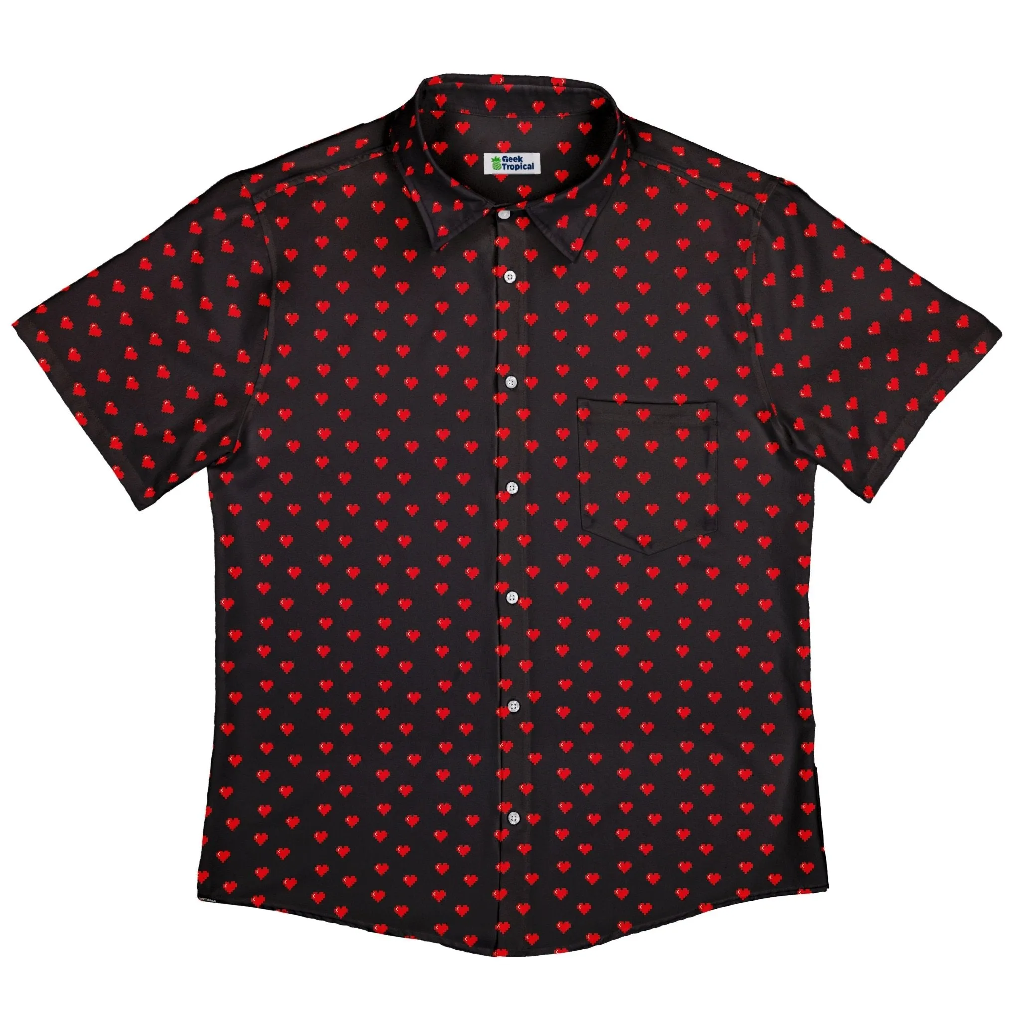 Video Game Hearts Black Button Up Shirt