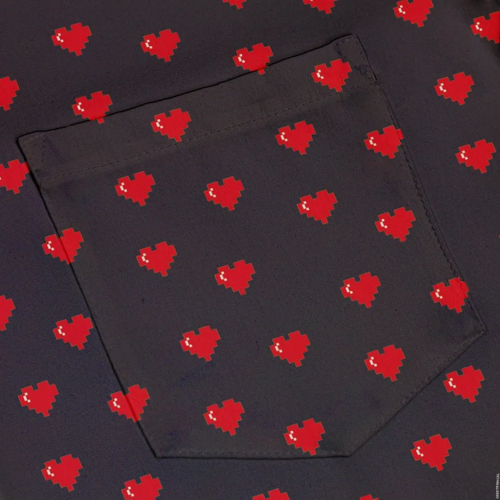 Video Game Hearts Black Button Up Shirt