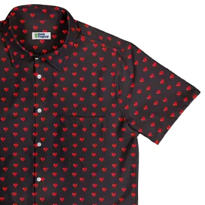 Video Game Hearts Black Button Up Shirt