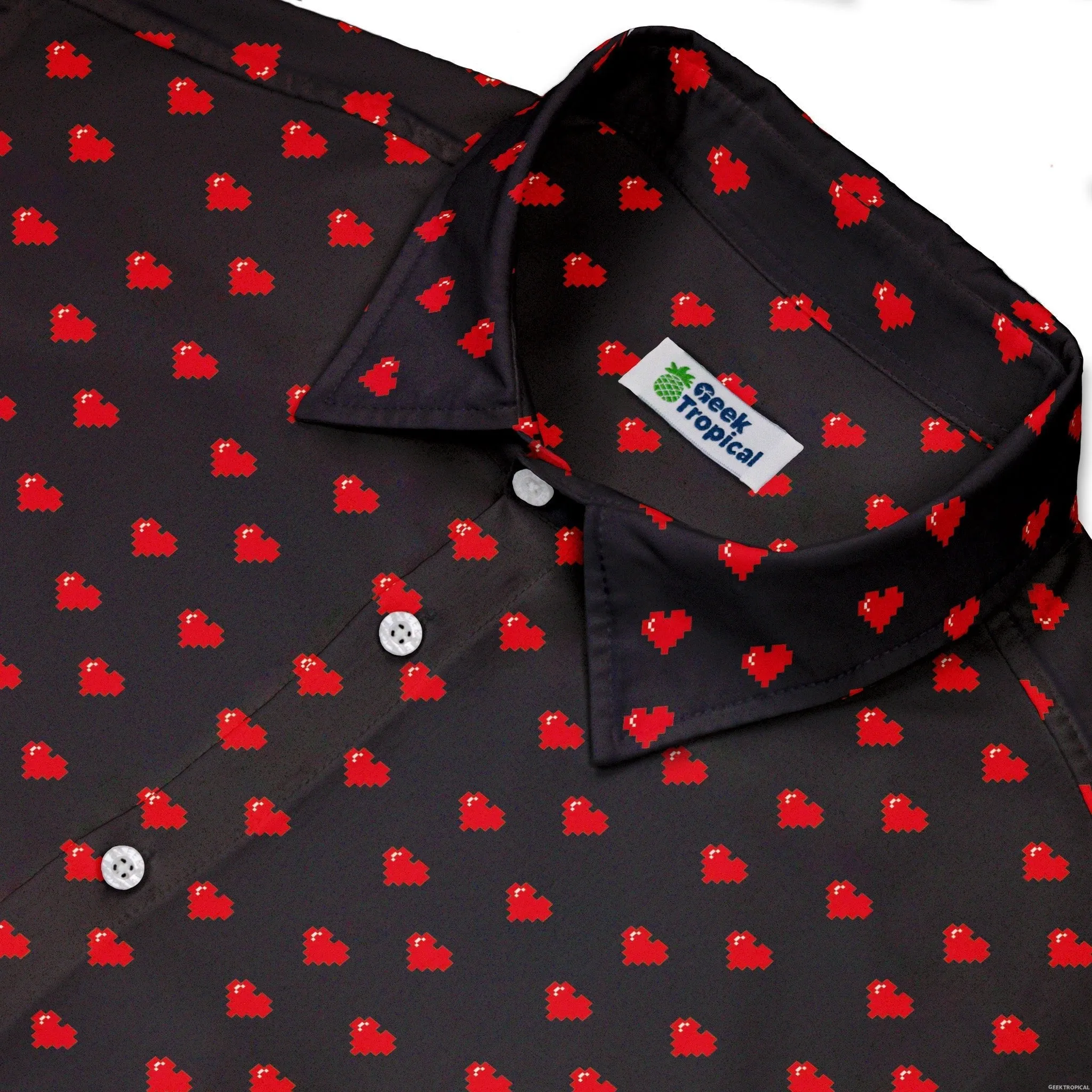 Video Game Hearts Black Button Up Shirt