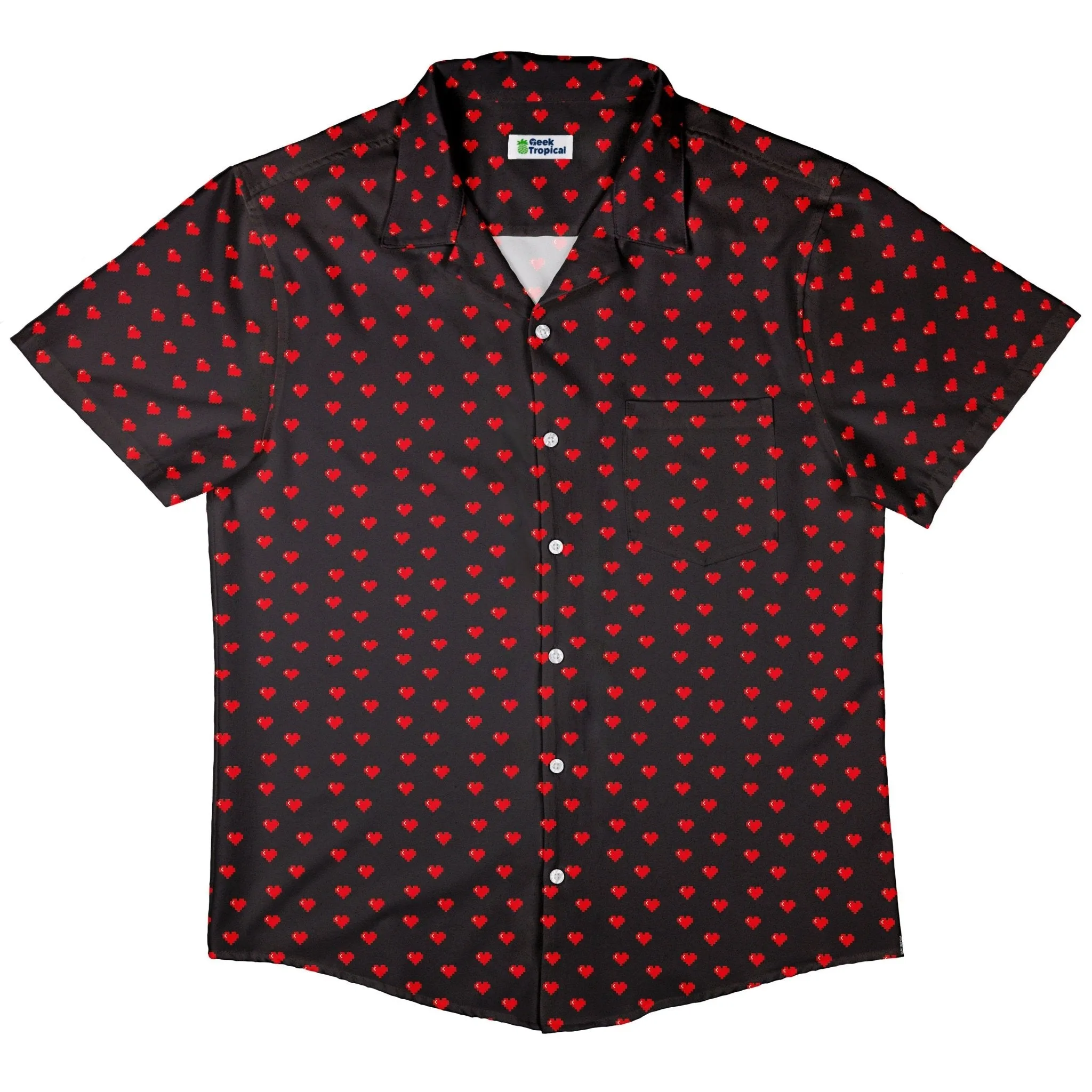 Video Game Hearts Black Button Up Shirt