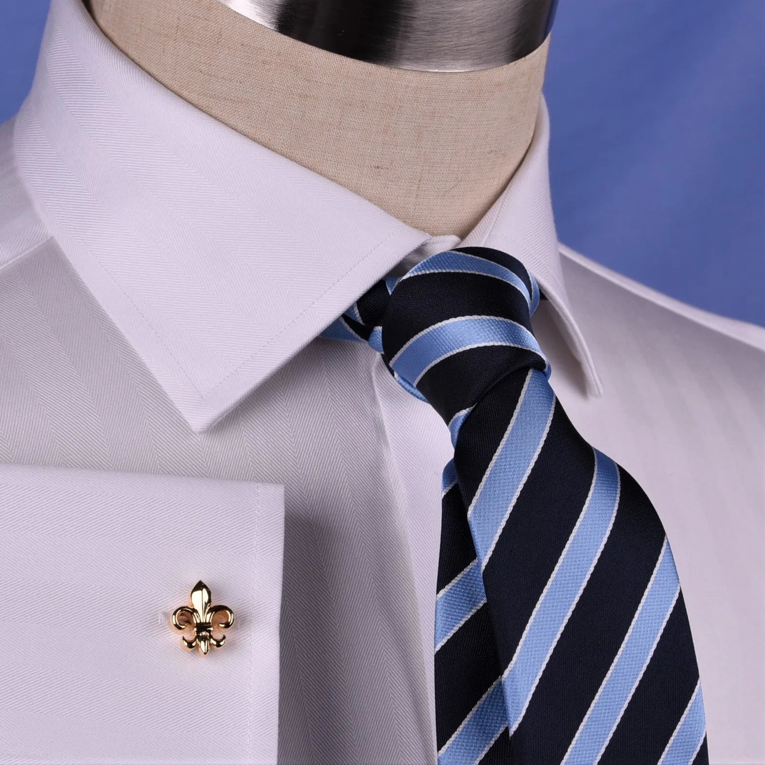 White Herringbone Formal Business Dress Shirt French Double Cuff Egyptian Cotton with Spread Cutaway Collar