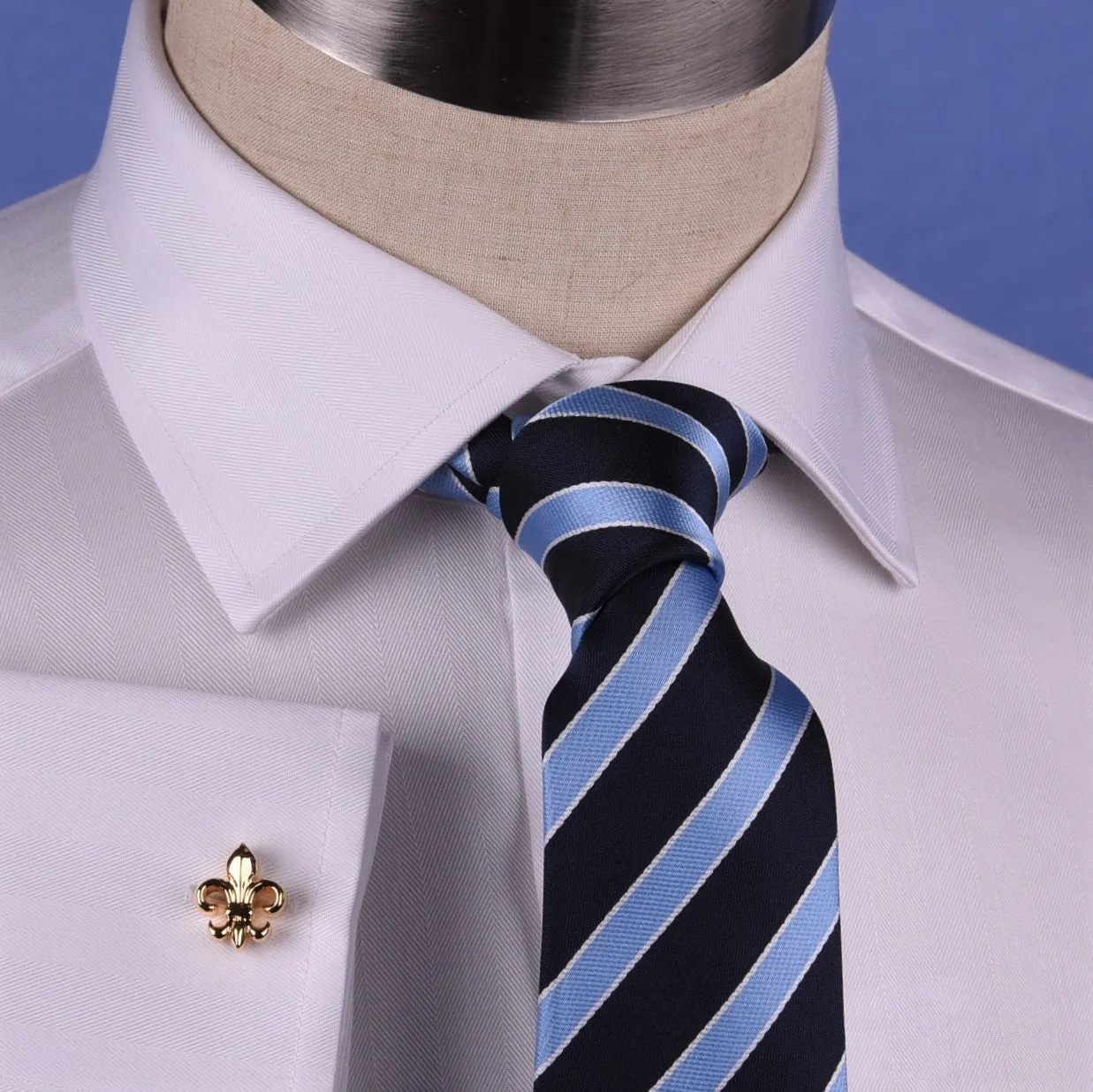 White Herringbone Formal Business Dress Shirt French Double Cuff Egyptian Cotton with Spread Cutaway Collar