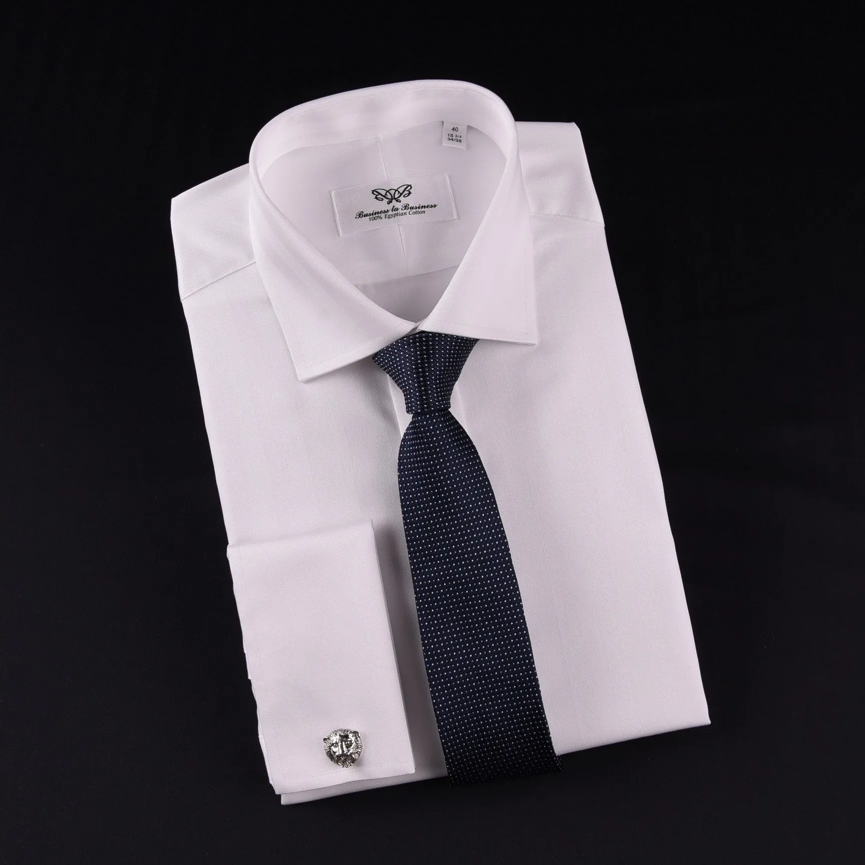 White Herringbone Formal Business Dress Shirt French Double Cuff Egyptian Cotton with Spread Cutaway Collar