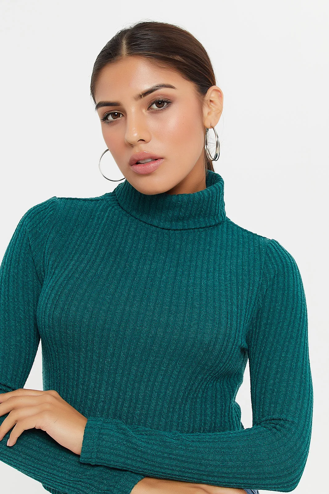 Women Green Rib Top