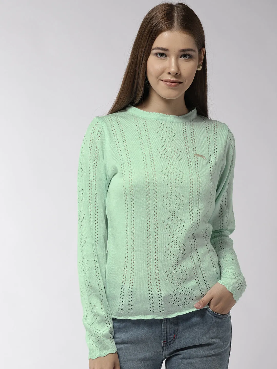 Women Solid Teal Pullover