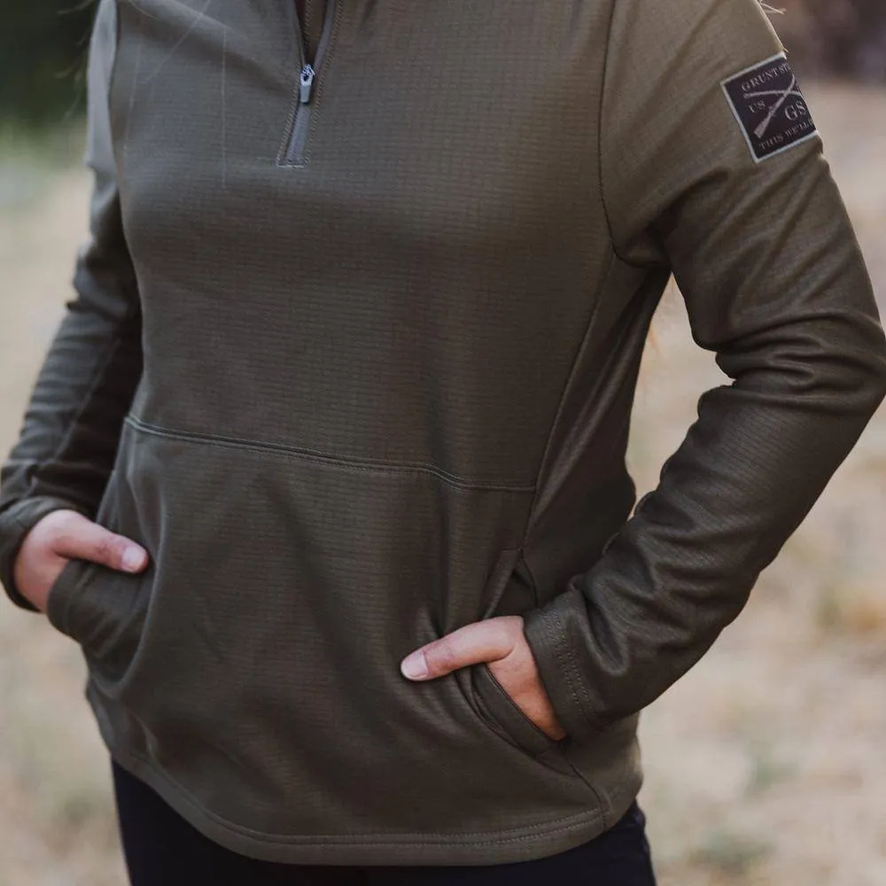 Women's 1/2 Zip Waffle Top - Military Green