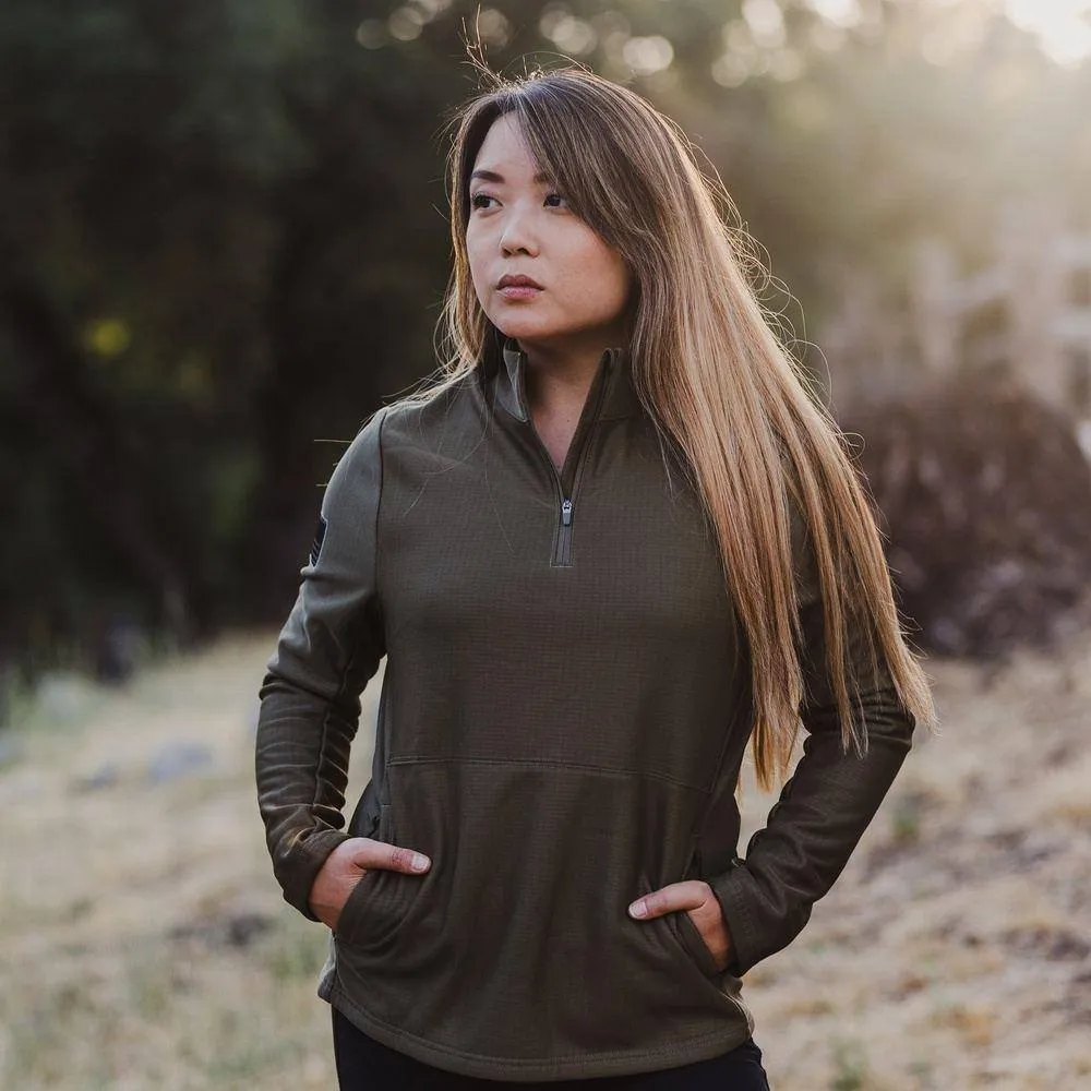 Women's 1/2 Zip Waffle Top - Military Green