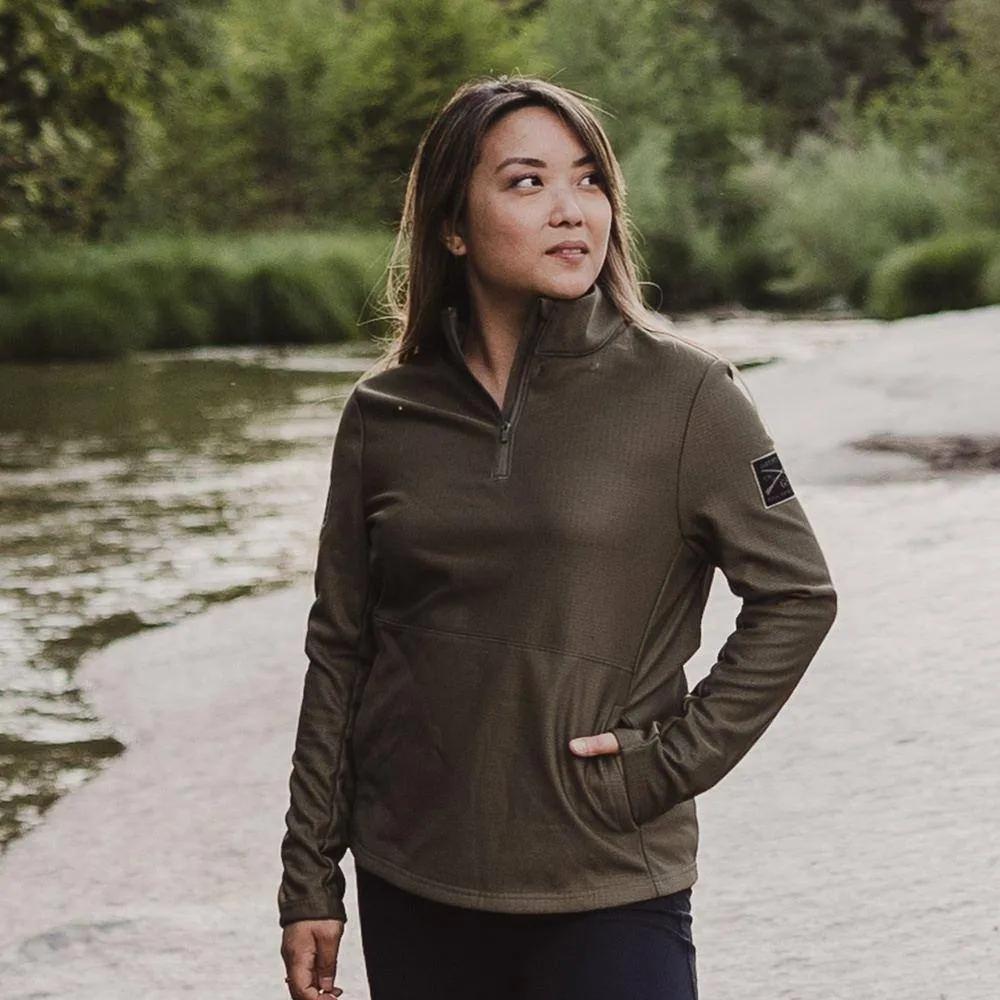 Women's 1/2 Zip Waffle Top - Military Green