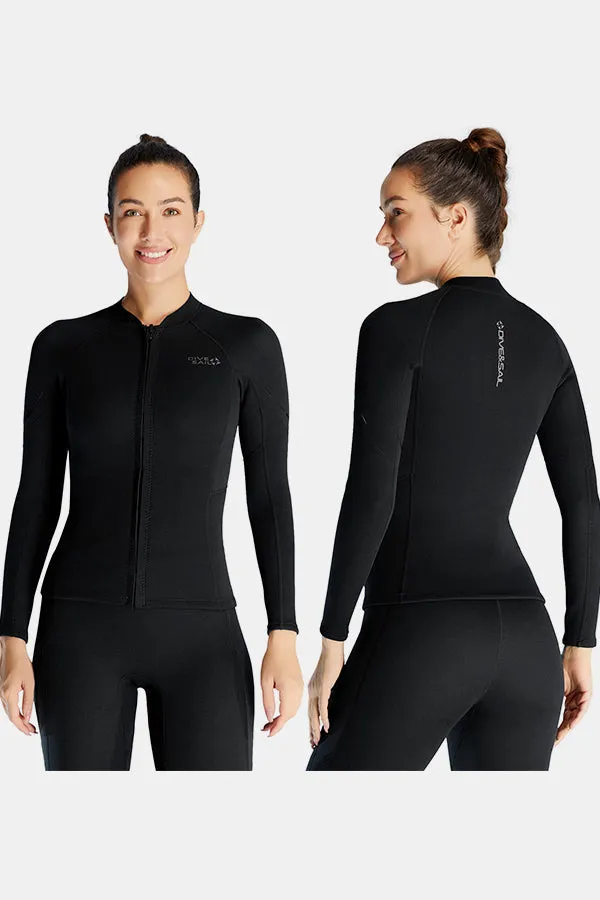 Women's 1.5MM Long Sleeve Split Top Cold-Proof and Warm Wetsuit