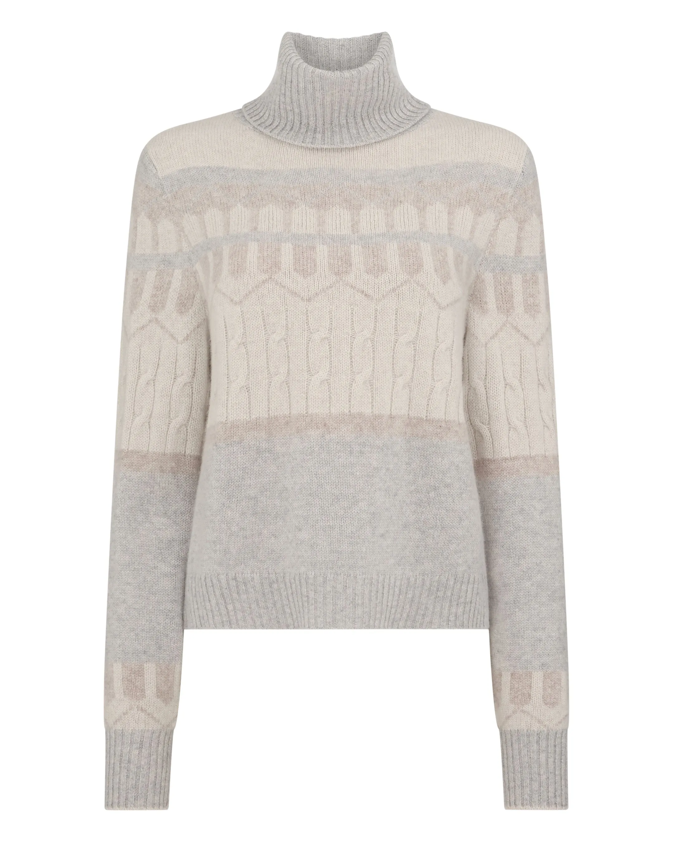 Women's Jacquard Roll Neck Cashmere Jumper Grey