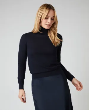 Women's Margot Superfine Cashmere Turtle Neck Sweater Navy Blue