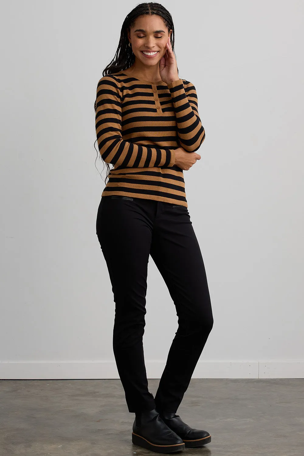 Women's Organic Cotton Stripe Henley Sweater