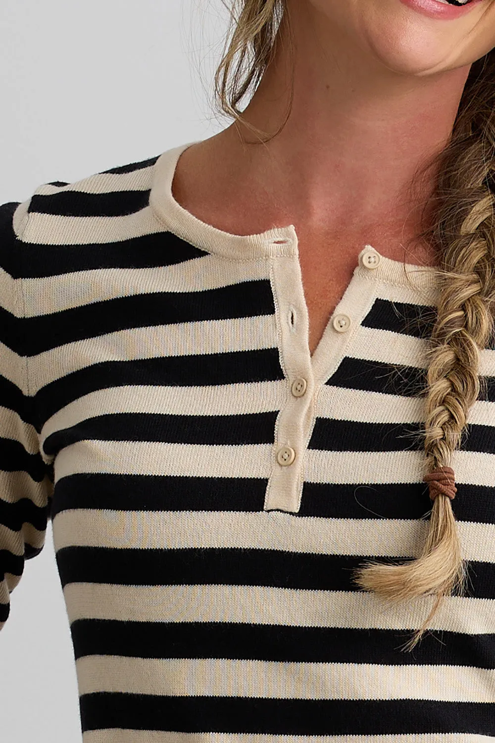 Women's Organic Cotton Stripe Henley Sweater