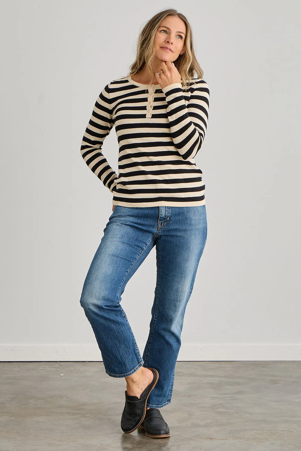 Women's Organic Cotton Stripe Henley Sweater