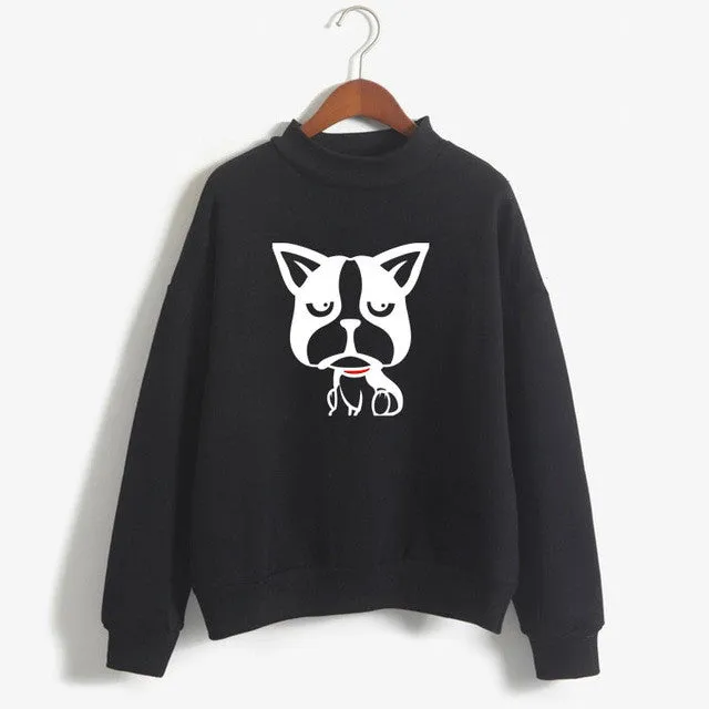 Womens Turtleneck Sweatshirt Kawaii Printed Dog,Deer,Cat Gay Letters Casual Hoodies Loose Tops Fleece Harajuku hip-hop tracksuit