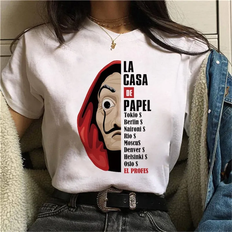 WOMEN'S WHITE TSHIRT MONEY HEIST (VARIANTS AVAILABLE)