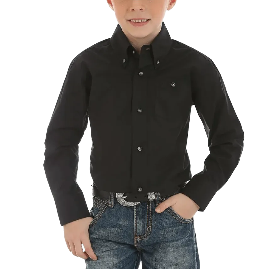 Wrangler Boy's Classic Button Down Black Long Sleeve Shirt